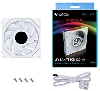 Вентилятор для корпуса Lian-Li Uni Fan TL 120 LCD Reverse ARGB 120х120x28 белый 7-pin 31дБ (G99.12RTLLCD1W.00) Ret - цена, купить или заказать с доставкой в интернет-магазине Вентилятор для корпуса Lian-Li Uni Fan TL 120 LCD Reverse ARGB 120х120x28 белый 7-pin 31дБ (G99.12RTLLCD1W.00) Ret - купить недорого с доставкой в интернет-магазине