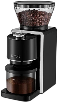 Кофемолка Kitfort КТ-787 200Вт сист.помол.:жернова вместим.:250гр черный/серебристый - купить недорого с доставкой в интернет-магазине