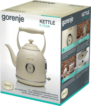 Чайник электрический Gorenje K17CLINGOR 1.7л. 2000Вт бежевый корпус: металл/пластик - купить недорого с доставкой в интернет-магазине