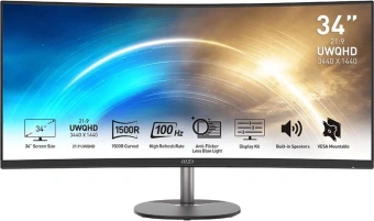 Монитор MSI 34" Pro MP341CQ черный VA LED 1ms 21:9 HDMI M/M матовая 300cd 178гр/178гр 3440x1440 100Hz FreeSync DP 2K 7.7кг - купить недорого с доставкой в интернет-магазине