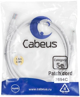 Патч-корд Cabeus PC-UTP-RJ45-CAT.5E-1.5M-WH U/UTP RJ-45 вил.-вилка RJ-45 кат.5E 1.5м белый ПВХ - купить недорого с доставкой в интернет-магазине