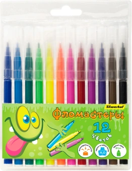 Фломастеры Silwerhof Монстрики 9мм 145мм круг. пулевидный пиш. наконечник Вентилируемый 12цв. пакет с европодвесом - купить недорого с доставкой в интернет-магазине