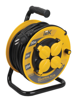 Удлинитель силовой IEK INDUSTRIAL PLUS (WKP15-16-04-30-44) 3x1.5кв.мм 4розет. 30м ПВС 16A катушка желтый - купить недорого с доставкой в интернет-магазине
