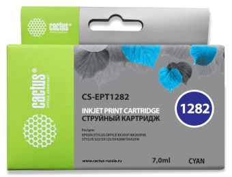 Картридж струйный Cactus CS-EPT1282 T1282 голубой (7мл) для Epson Stylus S22/S125/SX420/SX425/Office BX305 с чипом - купить недорого с доставкой в интернет-магазине
