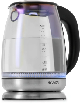 Чайник электрический Hyundai HYK-G8800 1.7л. 2200Вт черный/серебристый корпус: стекло - купить недорого с доставкой в интернет-магазине