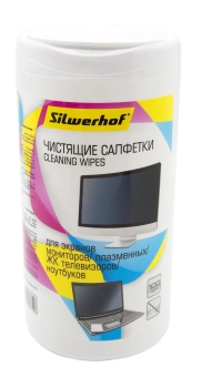 Салфетки Silwerhof 671214 для экранов мониторов/плазменных/ЖК телевизоров/ноутбуков туба 100шт влажных - купить недорого с доставкой в интернет-магазине