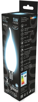Лампа филам. Gauss Filament 5Вт цок.:E14 свеча 220B св.свеч.бел.нейт. (упак.:10шт) (104201205) - купить недорого с доставкой в интернет-магазине