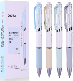 Набор ручек гелев. автоматическая Deli (S11-BK-P) ассорти черн. черн. кор.карт. (12шт) линия 0.5мм резин. манжета - купить недорого с доставкой в интернет-магазине