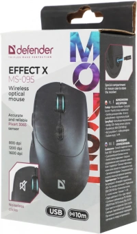 Мышь Defender Effect X MS-095 черный оптическая 1600dpi беспров. USB 5but (52095) - купить недорого с доставкой в интернет-магазине