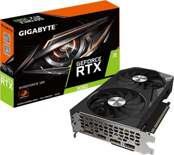 Видеокарта Gigabyte PCI-E 4.0 GV-N3060WF2-12GD NVIDIA GeForce RTX 3060 12Gb 192bit GDDR6 1777/15000 HDMIx2 DPx2 HDCP Ret - купить недорого с доставкой в интернет-магазине