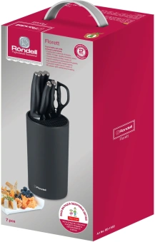 Набор ножей кухон. Rondell Florett RD-1582 компл.:7предм. подставка/ножницы черный подар.коробка - купить недорого с доставкой в интернет-магазине