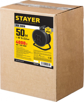 Удлинитель силовой Stayer 55076-50_z01 3x2.5кв.мм 4розет. 50м КГ катушка черный - купить недорого с доставкой в интернет-магазине