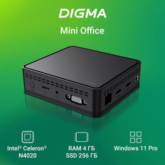 Неттоп Digma Mini Office Cel N4020 (1.1) 4Gb SSD256Gb UHDG 600 CR Windows 11 Professional GbitEth WiFi BT 36W черный (DPCN-4CXW01) - купить недорого с доставкой в интернет-магазине