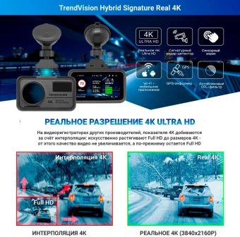 Видеорегистратор с радар-детектором TrendVision Hybrid Signature Real 4K GPS ГЛОНАСС черный - купить недорого с доставкой в интернет-магазине