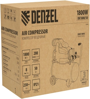 Компрессор поршневой Denzel DK1800/50,Х-PRO масляный 280л/мин 50л 1800Вт желтый/черный - купить недорого с доставкой в интернет-магазине