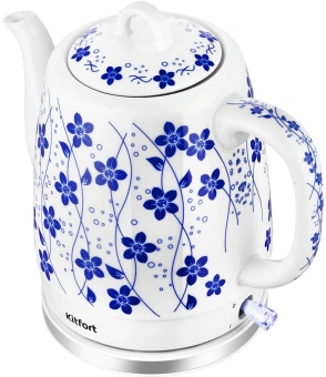 Чайник электрический Kitfort КТ-6788 1л. 1630Вт белый/синий корпус: керамика - купить недорого с доставкой в интернет-магазине
