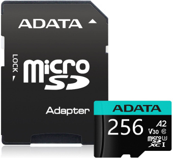 Флеш карта microSDHC 256Gb Class10 A-Data AUSDX256GUI3V30SA2-RA1 Premier Pro + adapter - купить недорого с доставкой в интернет-магазине