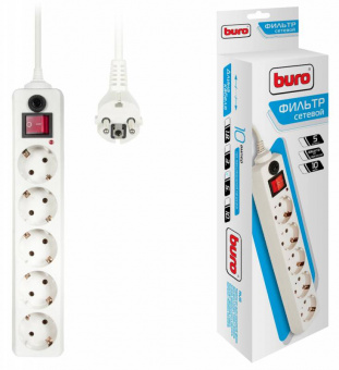Сетевой фильтр Buro 500SH-5-W 5м (5 розеток) белый (коробка) - купить недорого с доставкой в интернет-магазине