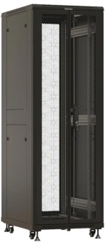 Шкаф серверный Hyperline (TTBR-4261-DD-RAL9004) напольный 42U 600x1000мм пер.дв.перфор.2ств. задн.дв.перфор.2-хст. 2 бок.пан. направл.под закл.гайки 800кг черный 910мм 122.2кг 2055мм IP20 сталь - купить недорого с доставкой в интернет-магазине