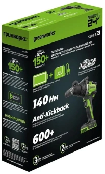 Дрель-шуруповерт Greenworks GD24DD140 аккум. патрон:быстрозажимной (3707607CUD) - купить недорого с доставкой в интернет-магазине