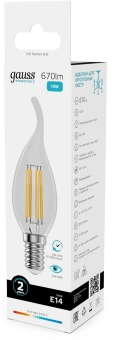 Лампа филам. Gauss Filament 10Вт цок.:E14 свеча св.свеч.бел.нейт. (упак.:10шт) (42120) - купить недорого с доставкой в интернет-магазине