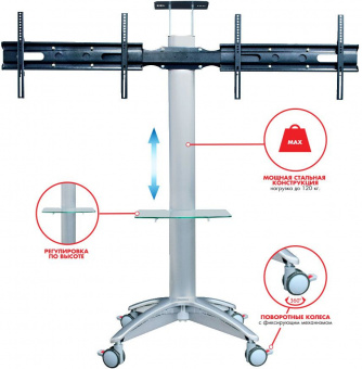 Подставка для телевизора Arm Media PT-STAND-15 серебристый 26"-55" макс.120кг напольный наклон - купить недорого с доставкой в интернет-магазине