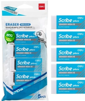 Набор ластиков Deli EH00410-MT Scribe прямоугольный 60x24x12мм ПВХ белый блистер (5шт) - купить недорого с доставкой в интернет-магазине