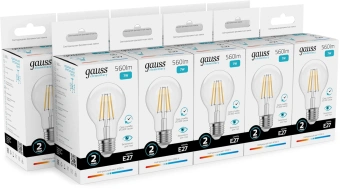 Лампа филам. Gauss Filament 7Вт цок.:E27 груша 220B св.свеч.бел.нейт. (упак.:10шт) (22227) - купить недорого с доставкой в интернет-магазине