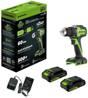 Дрель-шуруповерт Greenworks DD345 аккум. патрон:быстрозажимной (3708307) - купить недорого с доставкой в интернет-магазине