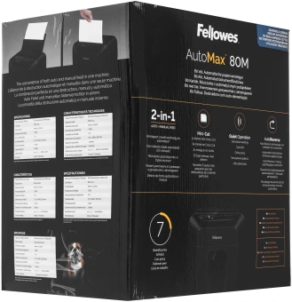 Шредер Fellowes AutoMax 80М черный с автоподачей (секр.P-4) перекрестный 80лист. 17лтр. скрепки скобы пл.карты - купить недорого с доставкой в интернет-магазине