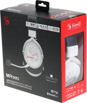 Наушники с микрофоном A4Tech Bloody MR590 Sports белый/черный 1.5м мониторные BT/Radio/3.5mm оголовье (MR590+ WIRED/SPORT WHITE) - купить недорого с доставкой в интернет-магазине