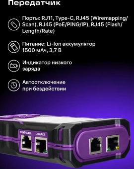 Тестер кабельный Ermenrich NetGeeks NP50 фиолетовый/черный (84555) - купить недорого с доставкой в интернет-магазине
