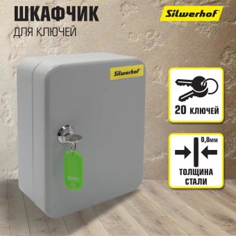 Шкафчик для ключей Silwerhof на 20ключ. 200x160x80мм комппл.20 брелков серый металл - купить недорого с доставкой в интернет-магазине