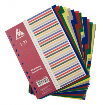 Разделитель индексный Бюрократ ID128 A4 пластик 1-31 с бумажным оглавлением цветные разделы - купить недорого с доставкой в интернет-магазине