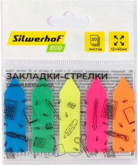 Закладки самокл. пластиковые Silwerhof 45x12мм Eco 5цв.в упак. 20лист стрелки европодвес - купить недорого с доставкой в интернет-магазине