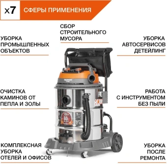 Строительный пылесос Daewoo DAVC 6030S 3200Вт (уборка: сухая/сбор воды/выдув) серебристый - купить недорого с доставкой в интернет-магазине