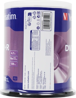 Диск DVD+R Verbatim 4.7Gb 16x Cake Box (100шт) (43551) - купить недорого с доставкой в интернет-магазине