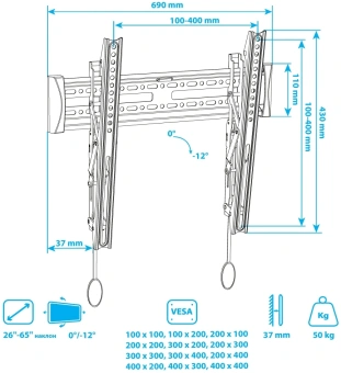 Кронштейн для телевизора Arm Media PLASMA-14 черный 26"-65" макс.50кг настенный наклон - купить недорого с доставкой в интернет-магазине
