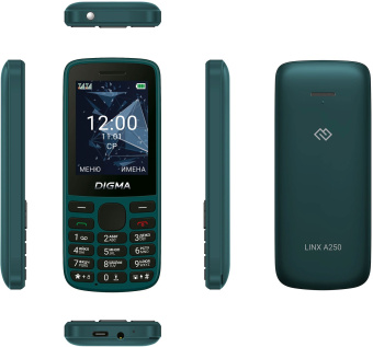 Мобильный телефон Digma A250 Linx 128Mb зеленый моноблок 3G 4G 2Sim 2.4" 240x320 GSM900/1800 GSM1900 microSD max32Gb - купить недорого с доставкой в интернет-магазине