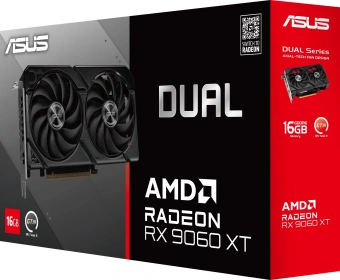 Видеокарта Asus PCI-E 5.0 DUAL-RX9060XT-16G AMD Radeon RX 9060XT 16Gb 128bit GDDR6 2620/20000 HDMIx1 DPx2 HDCP Ret - купить недорого с доставкой в интернет-магазине