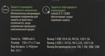 Мобильный аккумулятор Cactus CS-PBFSQT-10000 10000mAh QC/PD 18W 3A USB-A/USB-C беспров.зар. черный - купить недорого с доставкой в интернет-магазине
