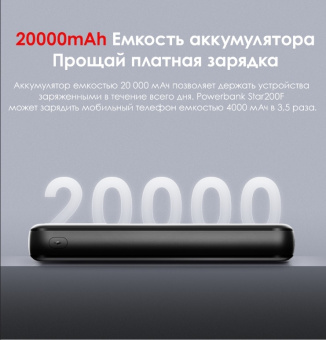 Мобильный аккумулятор Itel Star 200F 20000mAh QC3.0/PD3.0/PE2.0 22.5W 5A 2xUSB-A/USB-C черный - купить недорого с доставкой в интернет-магазине