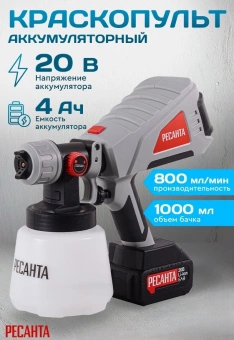 Краскопульт Ресанта АКП-20Li бак:1000мл 800мл/мин - купить недорого с доставкой в интернет-магазине