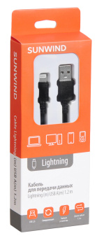 Кабель SunWind USB (m)-Lightning (m) 1.2м черный блистер - купить недорого с доставкой в интернет-магазине