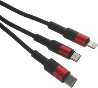 Кабель Hoco X26 Xpress one 80282 USB (m)-Lightning (m)/USB Type-C (m)/micro USB (m) 1м черный/красный - купить недорого с доставкой в интернет-магазине