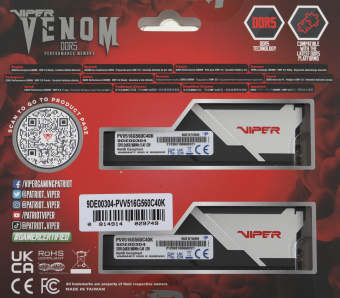 Память DDR5 2x8GB 5600MHz Patriot PVV516G560C40K Viper Venom RTL Gaming PC5-44800 CL40 DIMM 288-pin 1.25В kit с радиатором Ret - купить недорого с доставкой в интернет-магазине