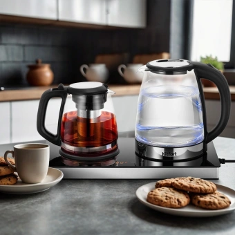 Чайный набор Kitfort КТ-6737 2л. 1530Вт черный/нержавеющая сталь корпус: Металл/стекло/пластик - купить недорого с доставкой в интернет-магазине