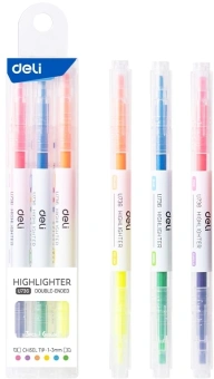 Набор текстовыделителей Deli EU736 скошенный пиш. наконечник двухсторонний 6цв. ассорти ПЭТ-бокс (6шт.) - купить недорого с доставкой в интернет-магазине
