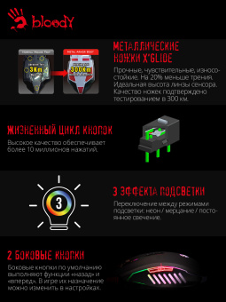 Мышь A4Tech Bloody Q82 черный/рисунок оптическая 6200dpi USB3.0 8but - купить недорого с доставкой в интернет-магазине