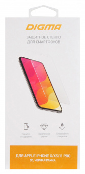 Защитное стекло для экрана Digma 3D черный для Apple iPhone X/XS/11 Pro 3D 1шт. (DGG3AP11PA) - купить недорого с доставкой в интернет-магазине